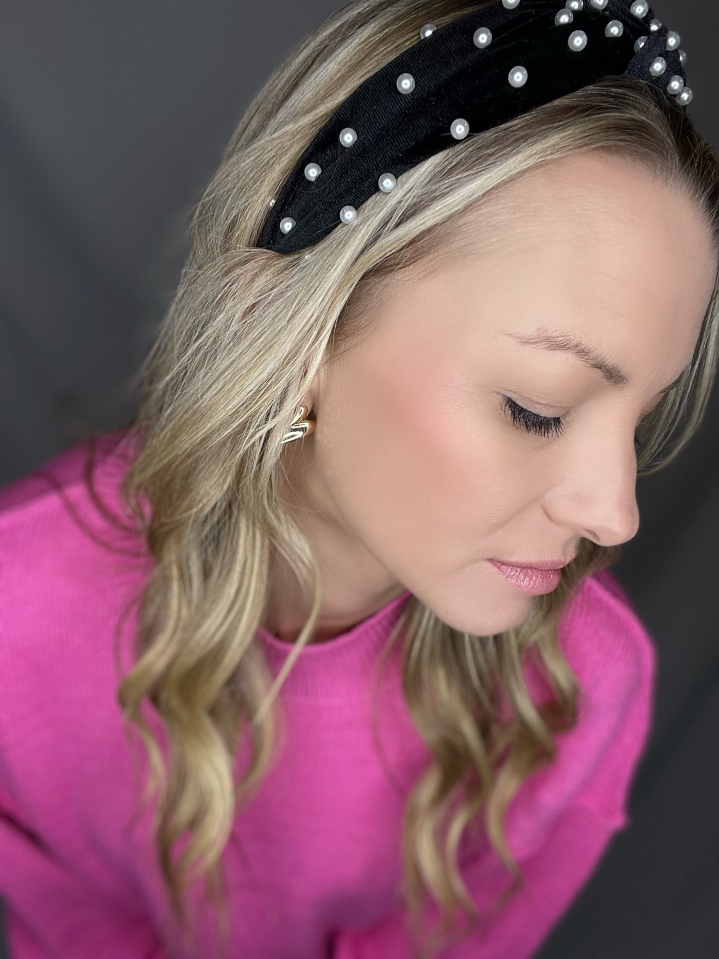 Velvet Topknot headband with pearls