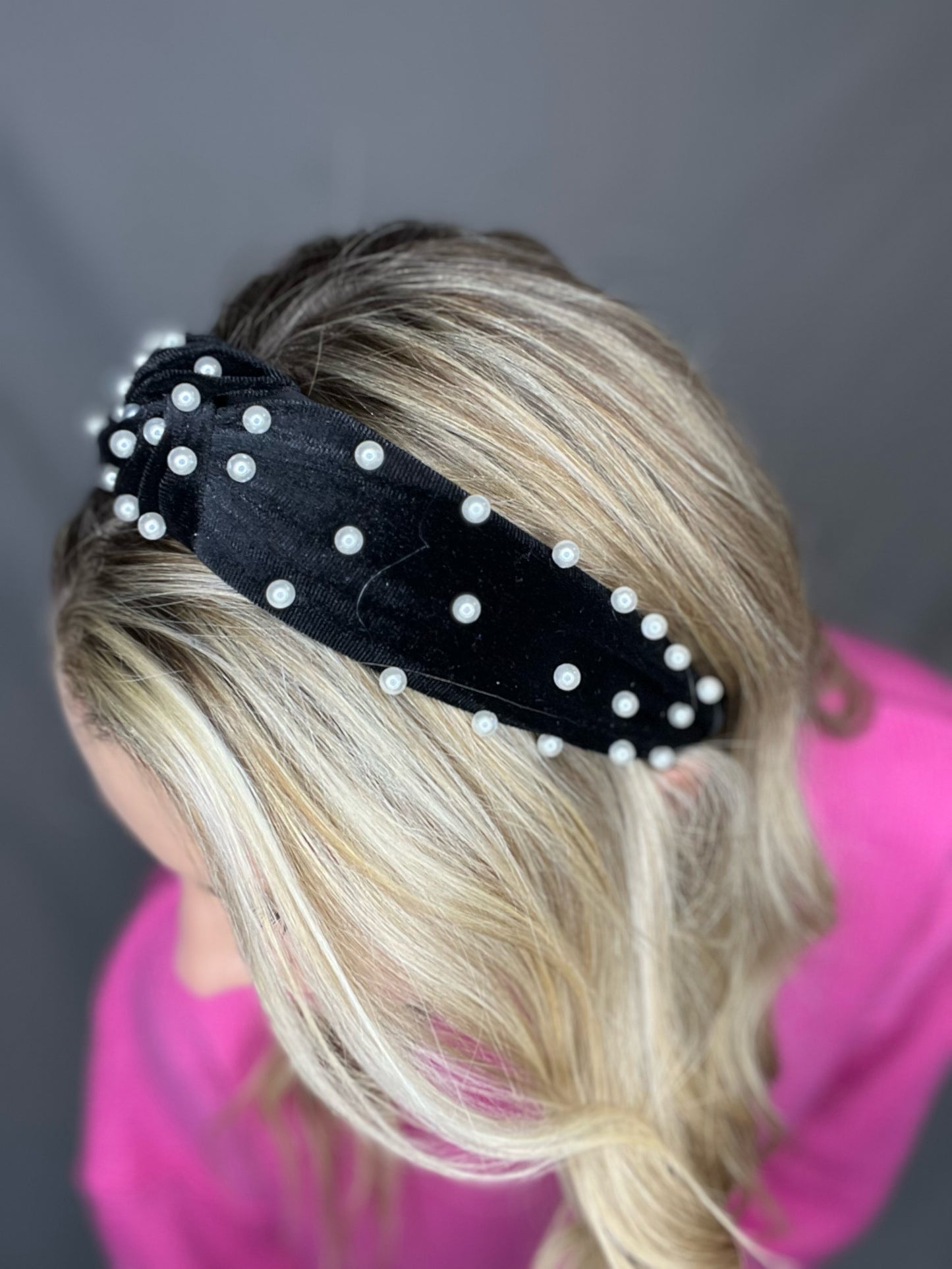 Velvet Topknot headband with pearls