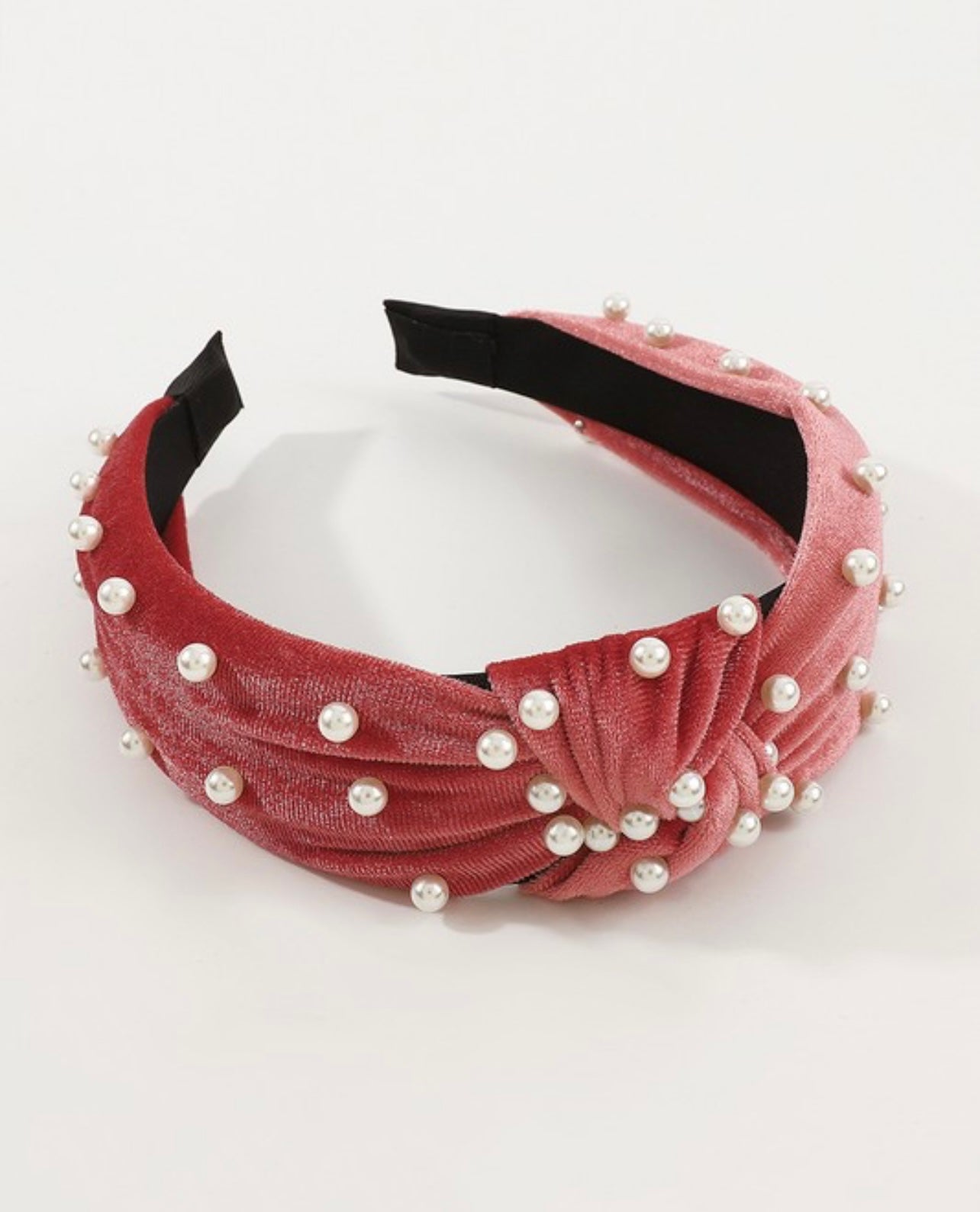 Velvet Topknot headband with pearls