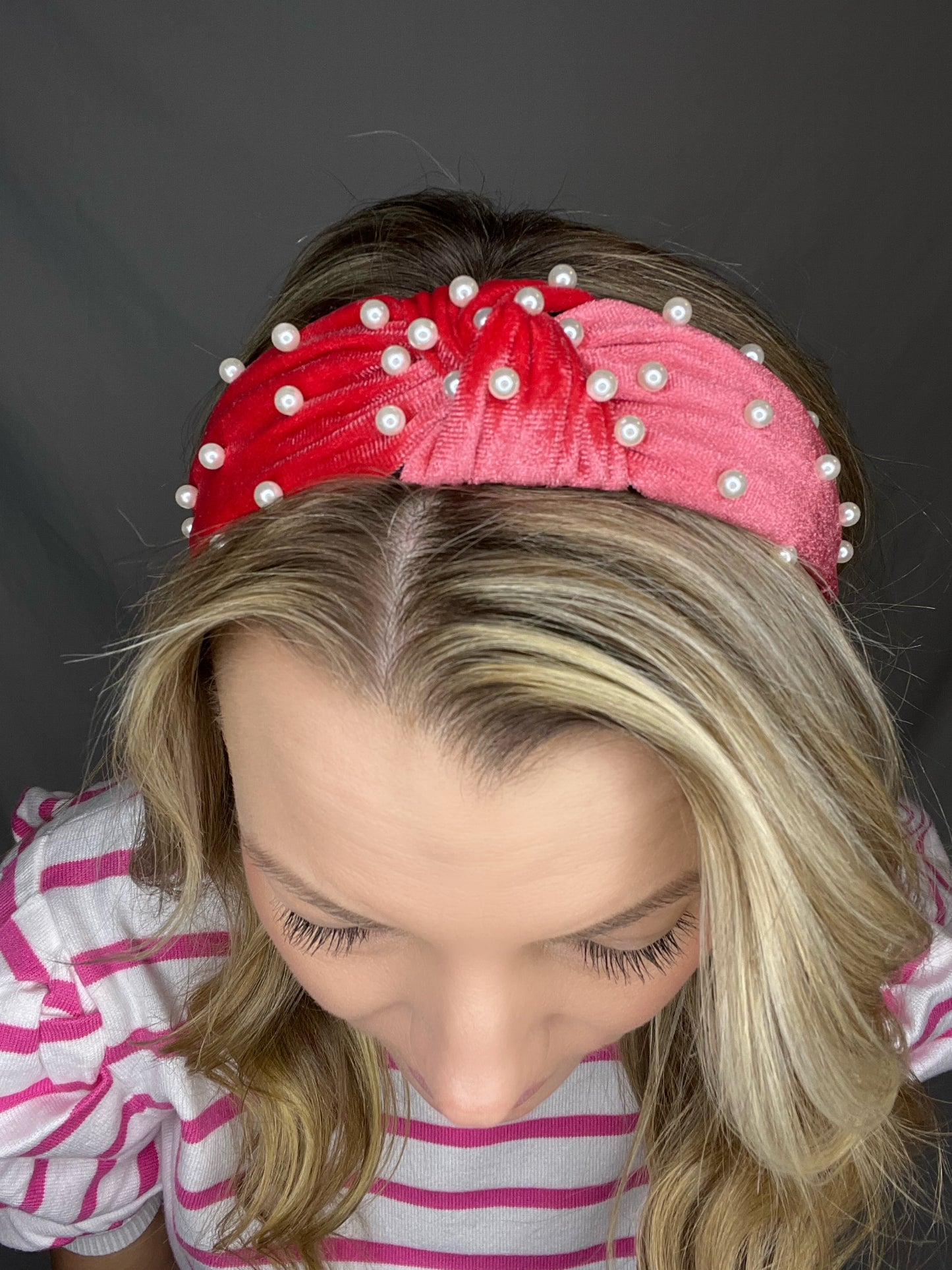 Velvet Topknot headband with pearls