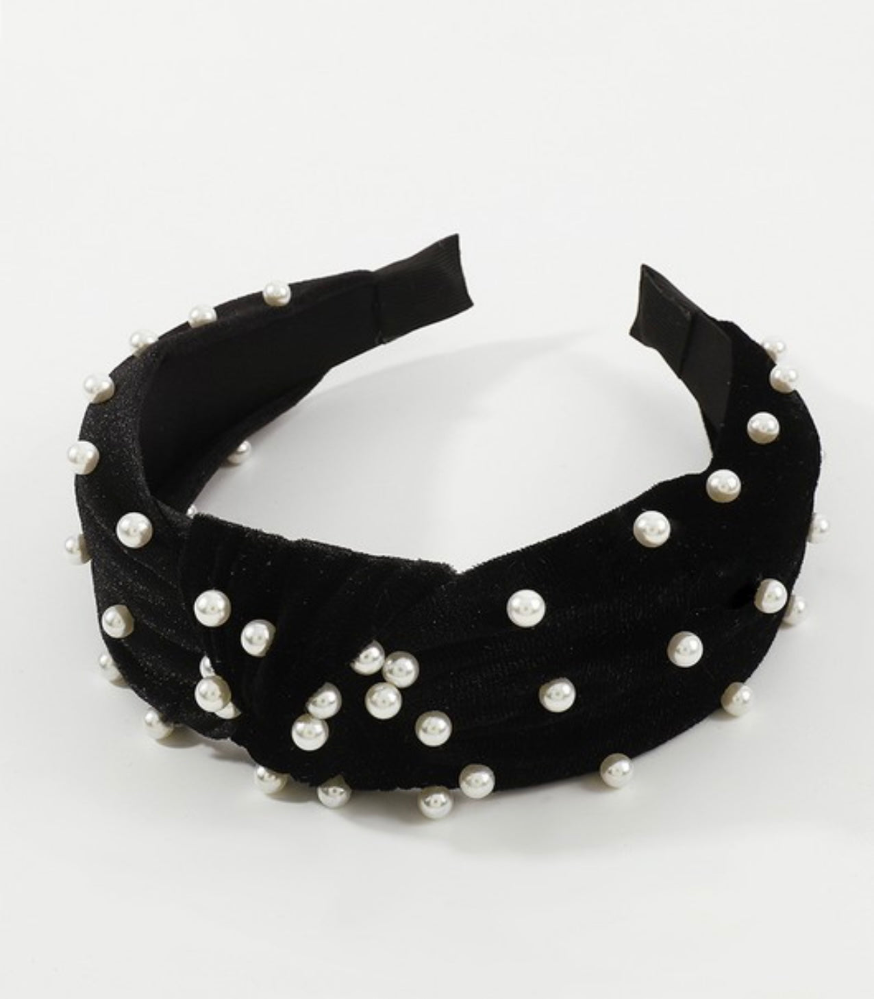 Velvet Topknot headband with pearls