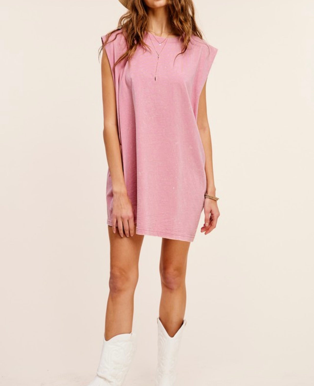 Bubble Gum Mineral Washed Sleeveless Dress with pockets