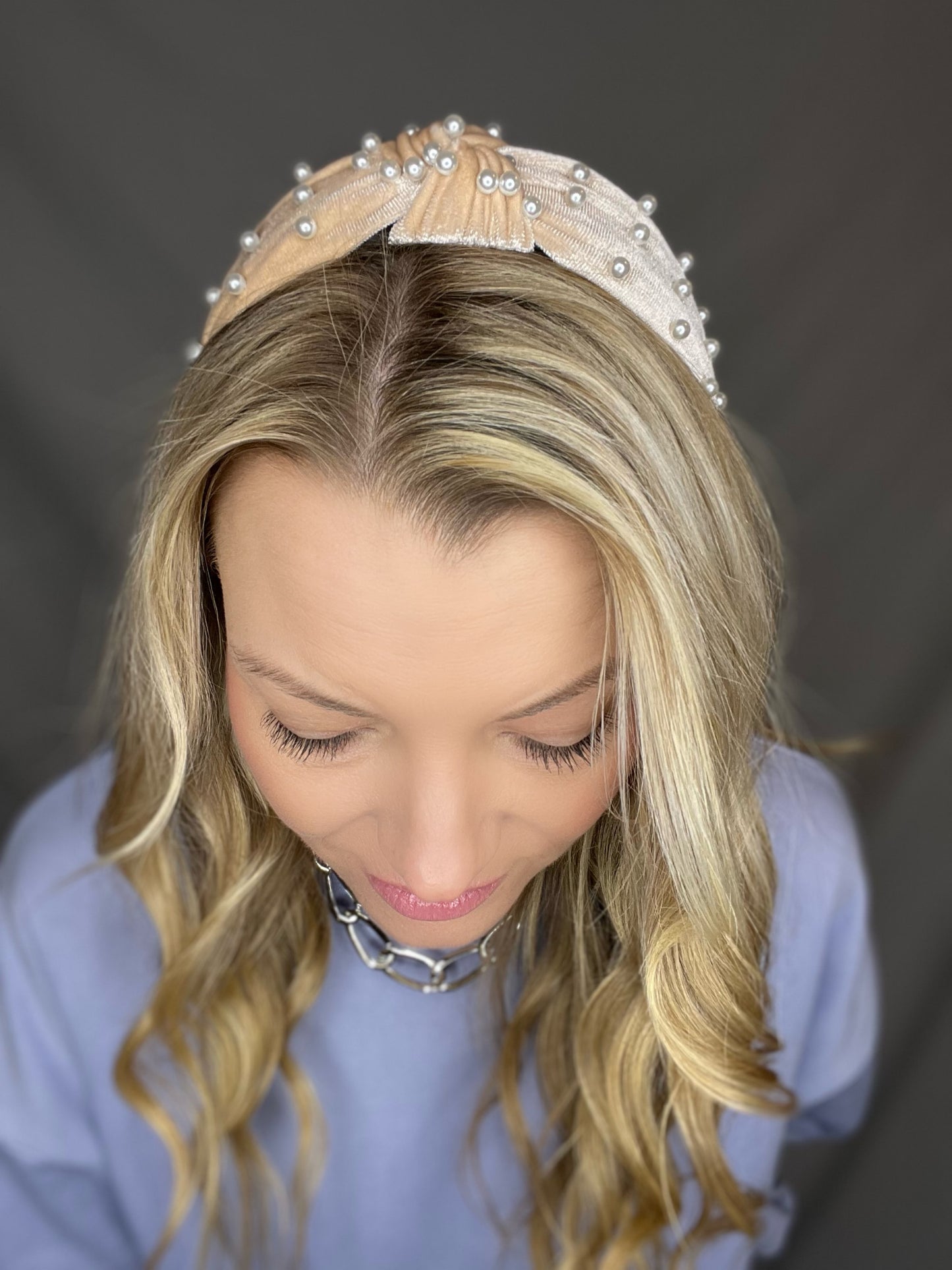 Velvet Topknot headband with pearls