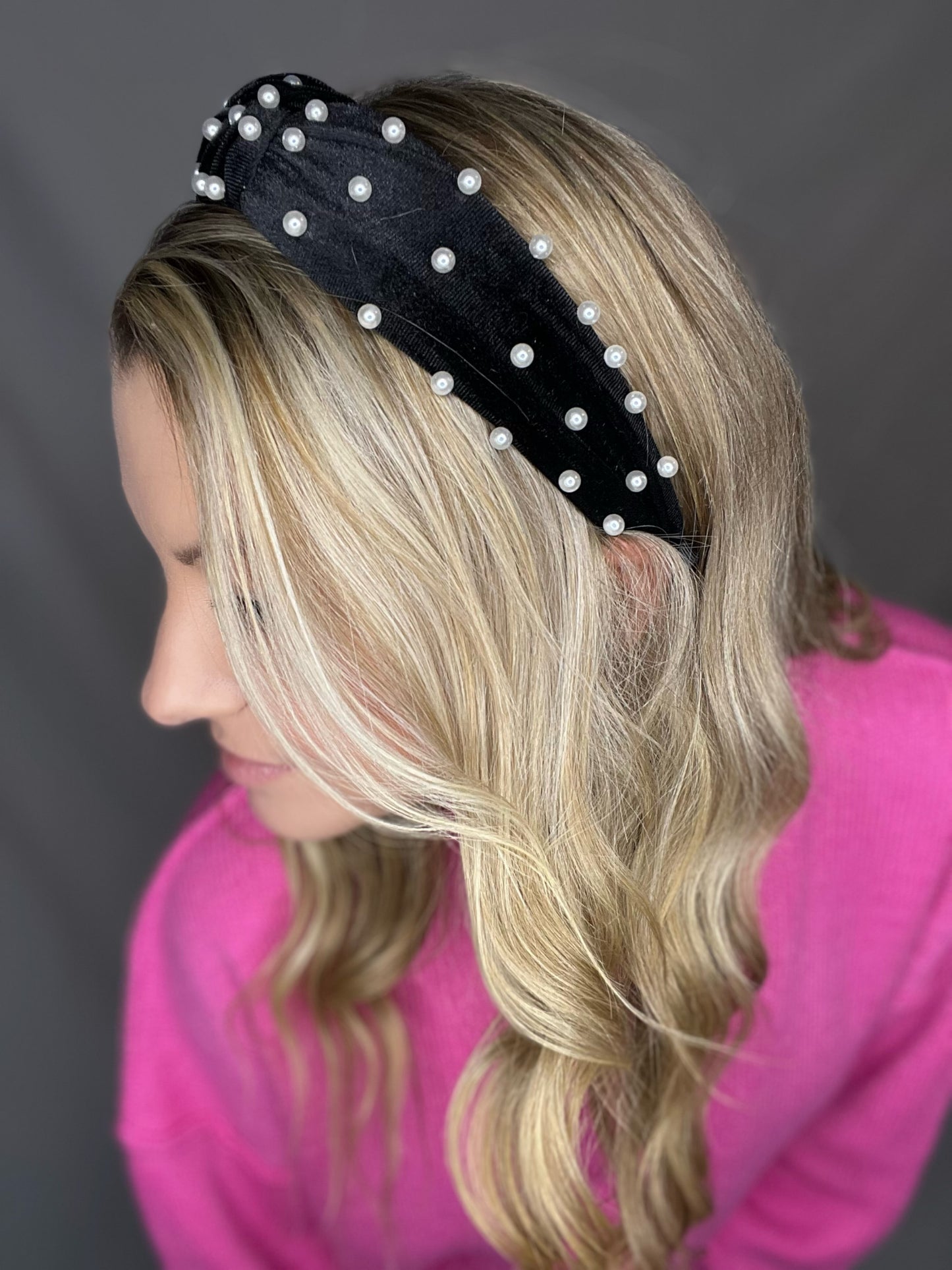 Velvet Topknot headband with pearls