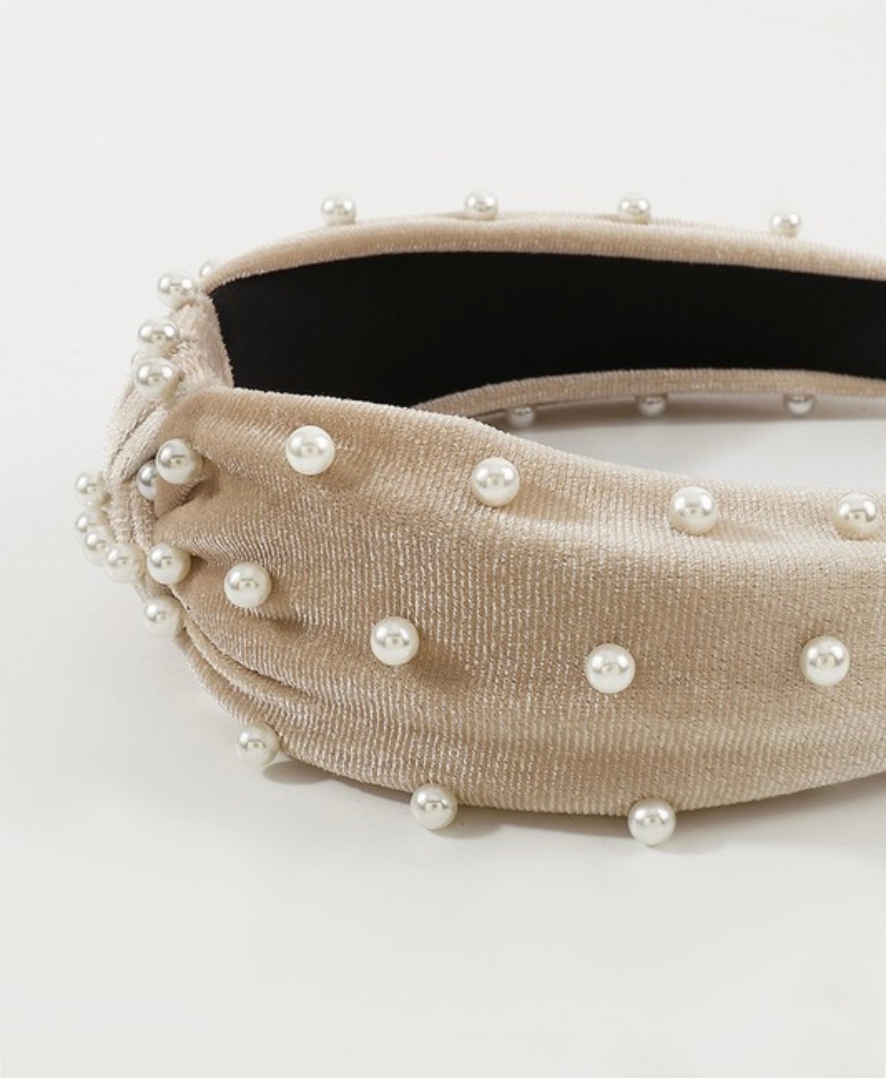 Velvet Topknot headband with pearls