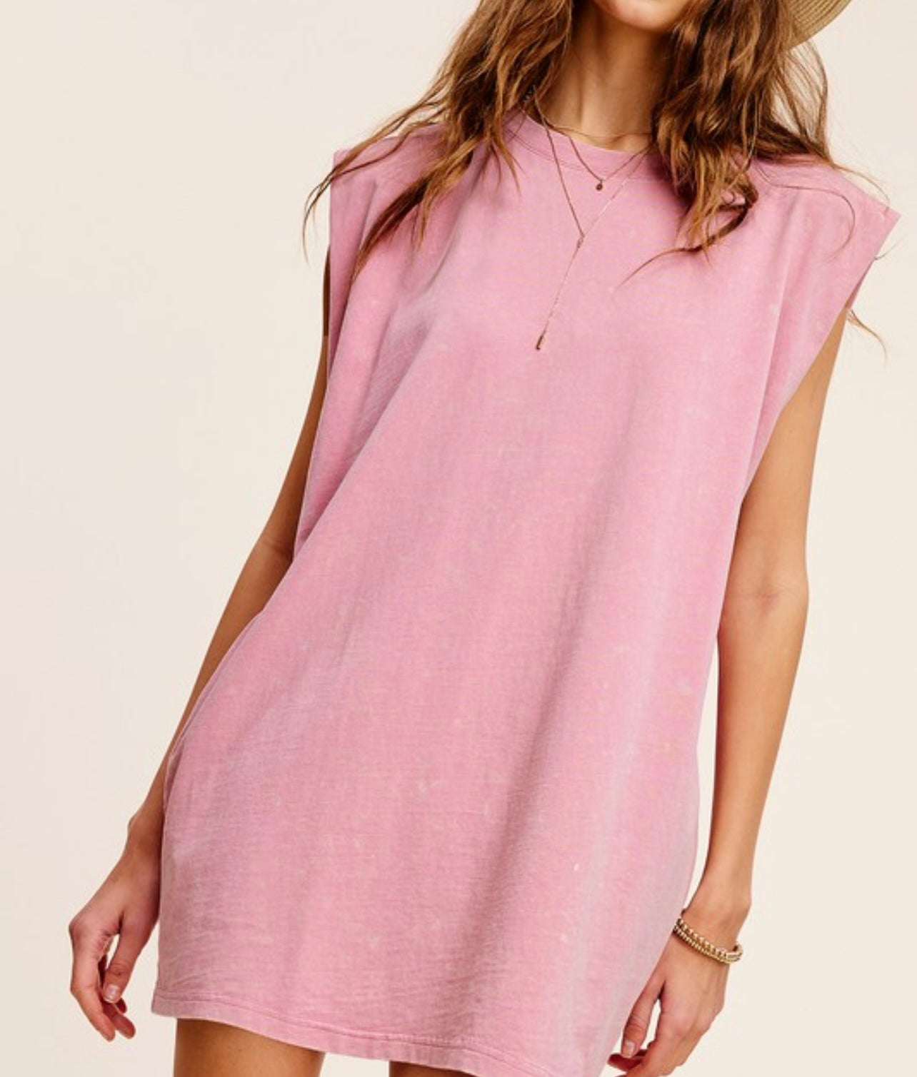 Bubble Gum Mineral Washed Sleeveless Dress with pockets