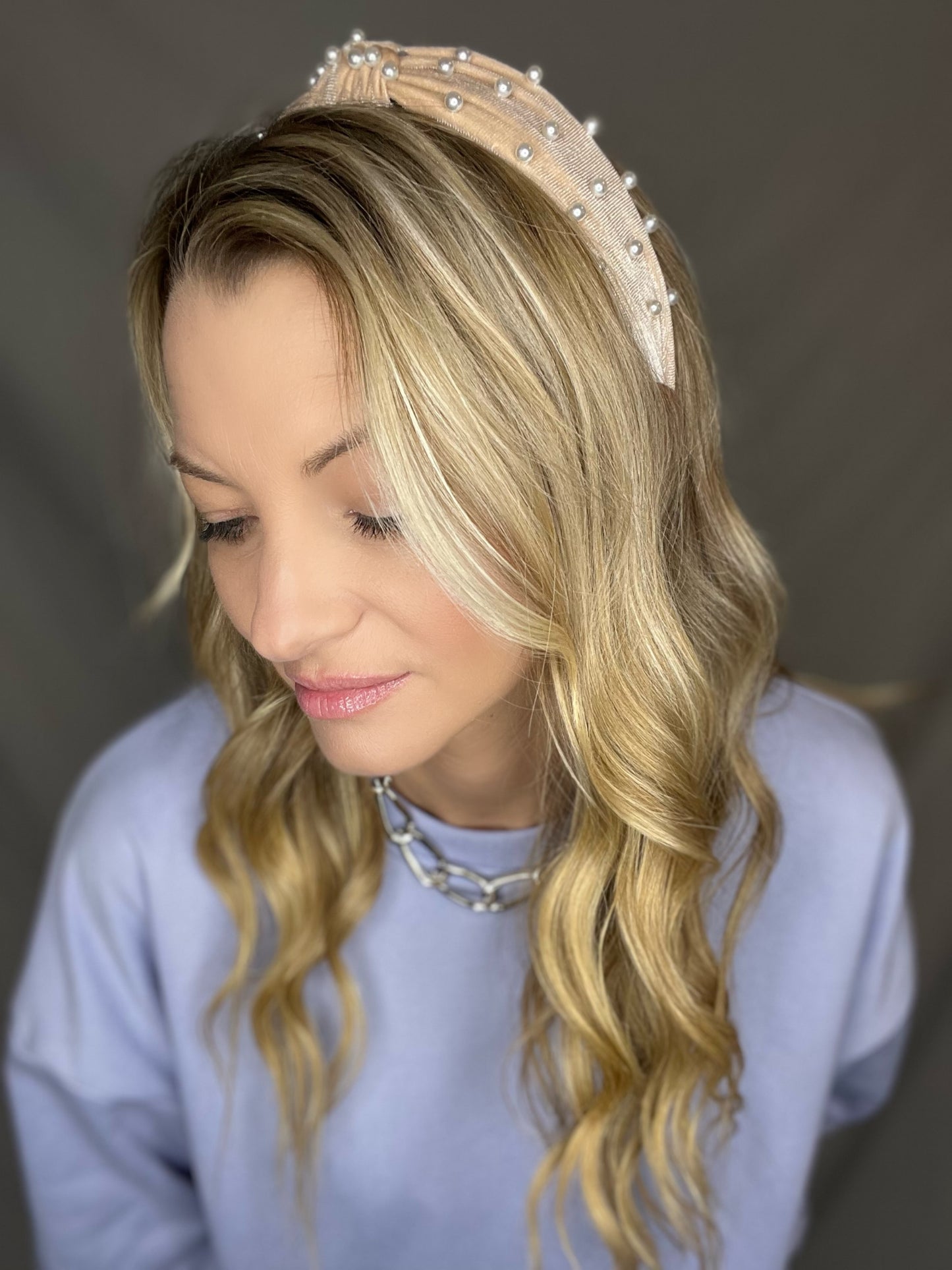 Velvet Topknot headband with pearls