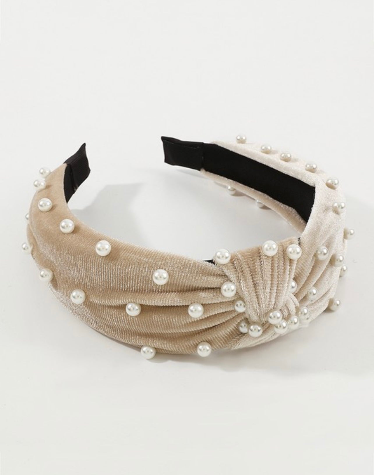 Velvet Topknot headband with pearls